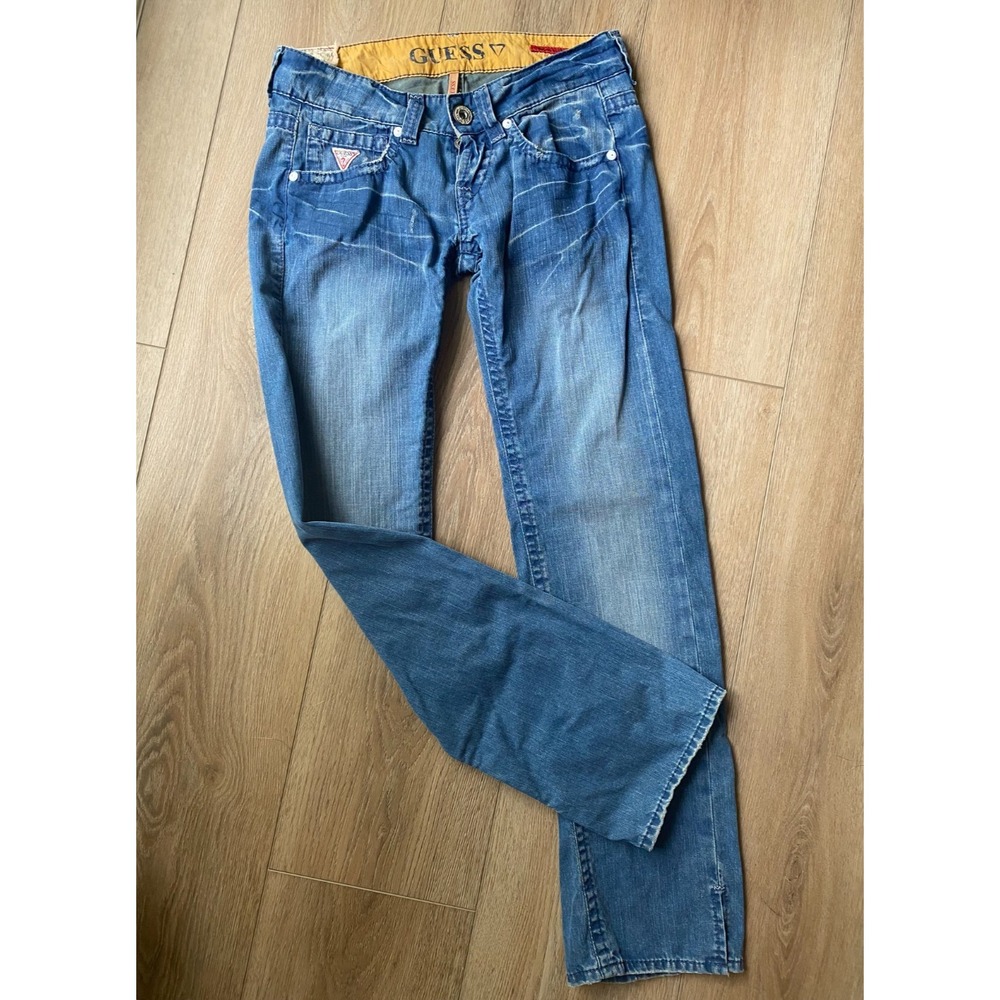 Vintage Guess Jeans Womens 32 Blue Low Rise Bootcut Y2K Distressed USA Denim